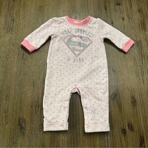 4/20$ Supergirl Baby Pink Polka Dot One Piece Romper size 3-6 months